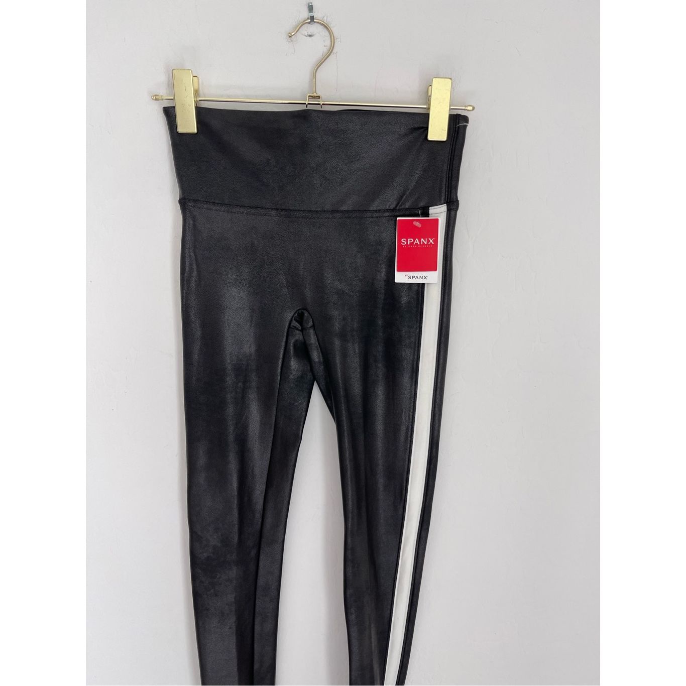 Spanx Faux Leather Side Stripe Leggings Sz S Nwt